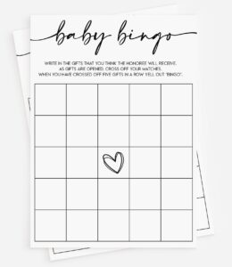 all ewired up 50 baby shower bingo (50-cards) fun baby shower game activity, gift, gender neutral boy or girl, minimalist