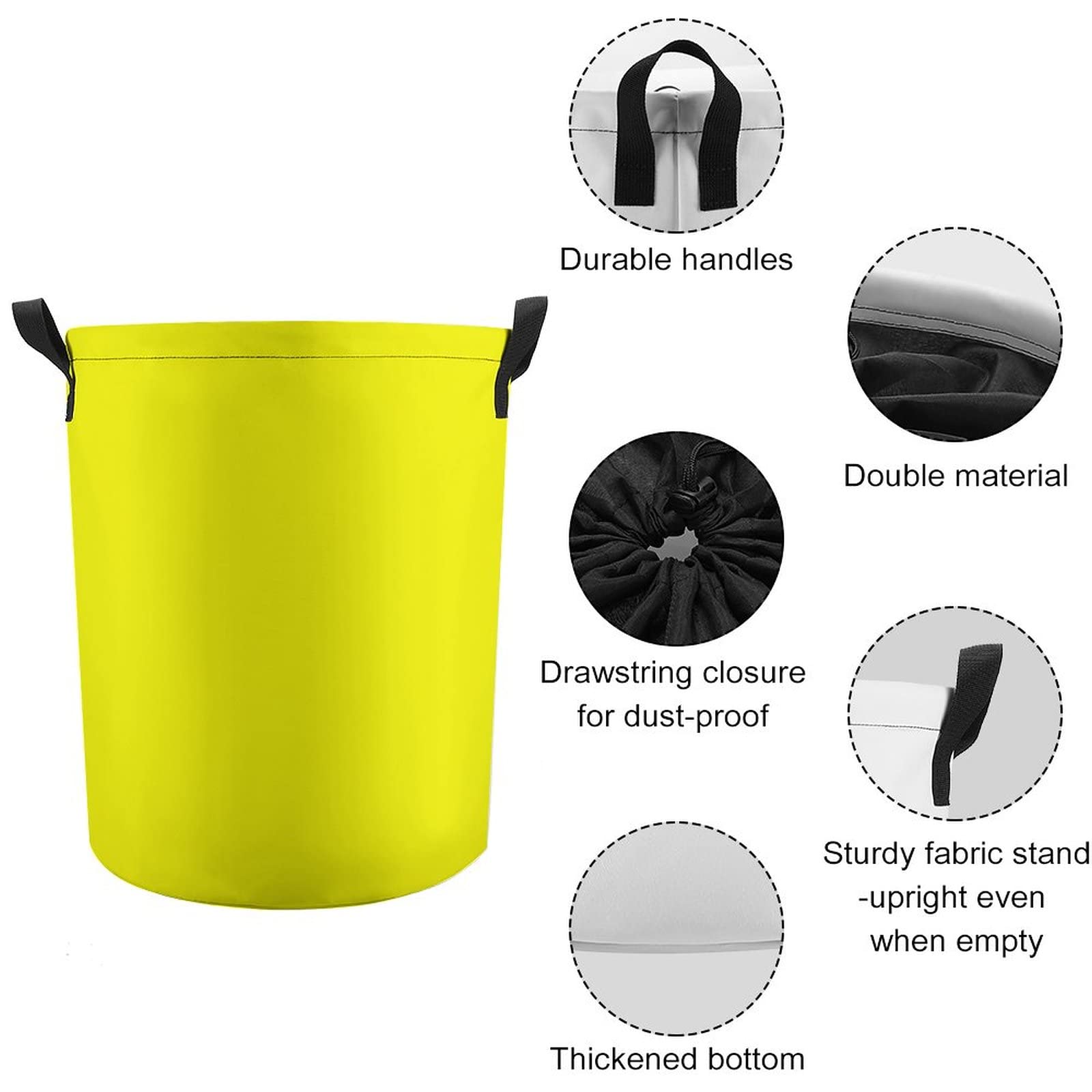 Large Laundry Hamper, Bag, Bright Yellow Solid Plain Collapsible Laundry Basket Dirty Clothes Washing Bin for College Dorm, Family Essentials