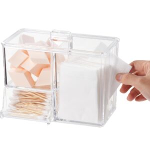 Varku Cotton Pad Holder, 3 in 1 Clear Makeup Organizer, Q Tips Holder, Cotton Swab Holder, Makeup Pad Box, Cosmetic Storage Case for Bathroom Bedroom, 6.97 x 4.33 x 5.55 inches