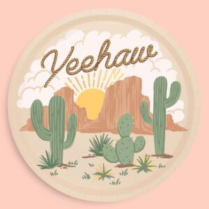 xo, Fetti Western Rodeo Paper Plates - 24 pk, 9" | Cowboy Birthday Party Decorations, Howdy Cowgirl Supplies, Yeehaw Western Baby Shower Favors, Wild West Theme Tableware