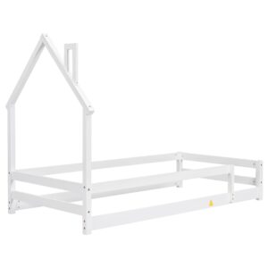 Harper & Bright Designs Twin Size Floor Bed with Rails and House-Shaped Headboard, Wood Twin Montessori Floor Bed Frame,Twin Platform Bed,Twin House Bed for Kids Girls Boys, Box Spring Needed (White)