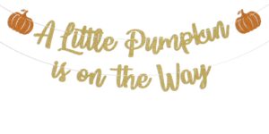 gold glitter a little pumpkin is on the way banner, pumpkin baby shower party decorations, fall baby shower gender reveal birthday party decorations