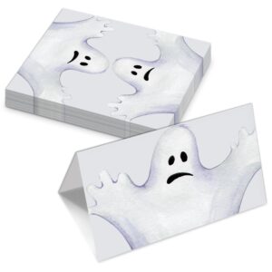 2.1x 3.5 in place cards for halloween, scored for easy folding, floral and skeleton seating cards, table tent style name cards for dinner reception, buffet banquets, happy halloween decorations -06