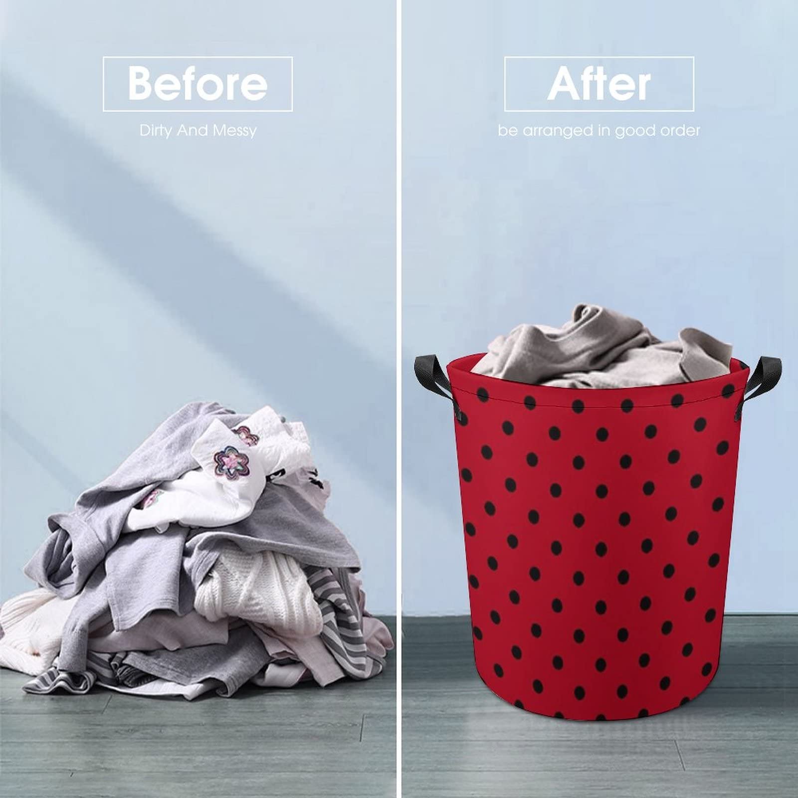 Large Laundry Hamper, Bag, Red and Black Polka Dots Collapsible Laundry Basket Dirty Clothes Washing Bin for College Dorm, Family Essentials