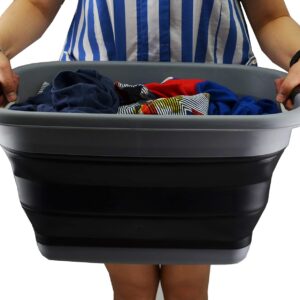 SAMMART 2 pcs Set : 25L (6.6 Gallon) Collapsible Plasic Laundry Basket & 5L (1.32 Gallon) Collapsible Bucket (Laundry Basket+Bucket, Black+Black)