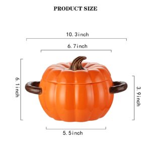 Dutch Oven Pot with Lid, Pumpkin Pottery Dessert Saucepan, Mini Baking Dish Cute Pumpkin Bowl, Covered Dutch Oven Ceramic Stockpot, Pumpkin-Shaped Casserole (Orange)