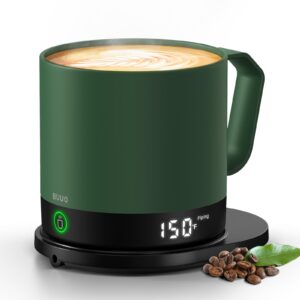 buuo self heating coffee mug, 14 oz temperature control smart mug, double sided & real-time led display, fast heating, mug warmer with 120 min battery life, birthday gifts for women and men(green)