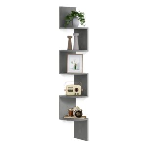 vasagle corner shelf wall mount, 5-tier floating corner bookshelf, plant shelf for bedroom, living room, bathroom, home office, dove gray