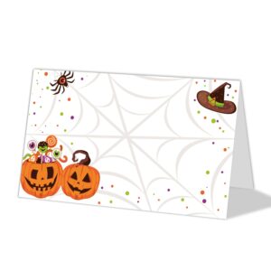 halloween party place cards tent style cards – 25 cards name filling card per pack – halloween party favors birthday party supplies decorations -02