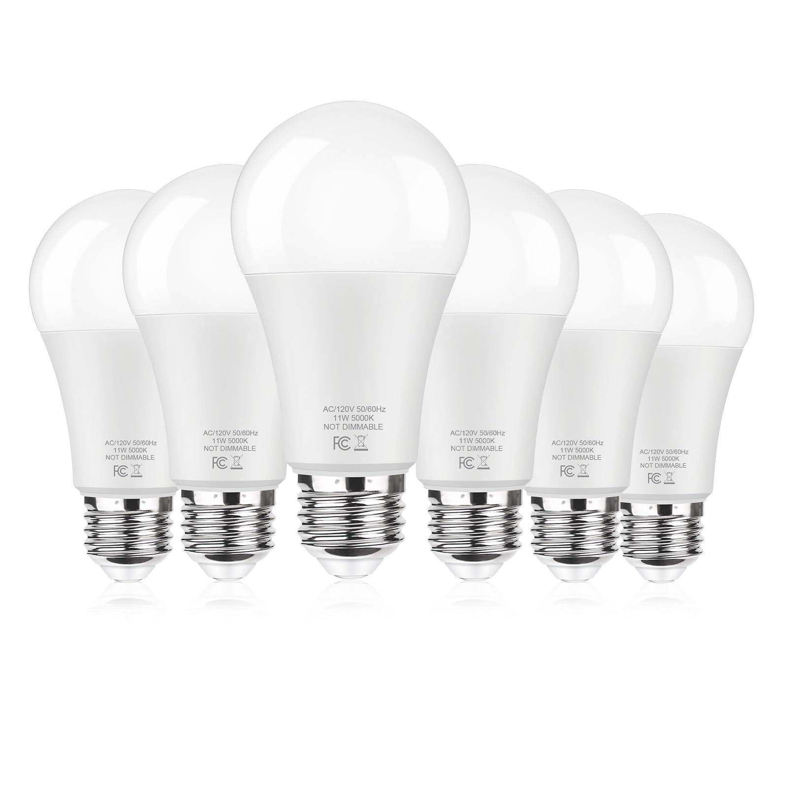 6-Pack A19 LED Light Bulbs, 100W Equivalent 5000K Daylight White LED Bulb, Super Bright 11W 1400 Lumens, E26 Standard Medium Base, No Flicker Non-Dimmable, Lighting for Bedroom Living Room Home Office