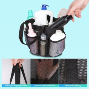 KAKULO Mesh Shower Caddy Portable for College Dorm Room Essentials, Portable Shower Caddy Dorm with 8-Pocket Large Capacity, Shower Bag for Beach, Swimming, Gym (Black 1PCS)