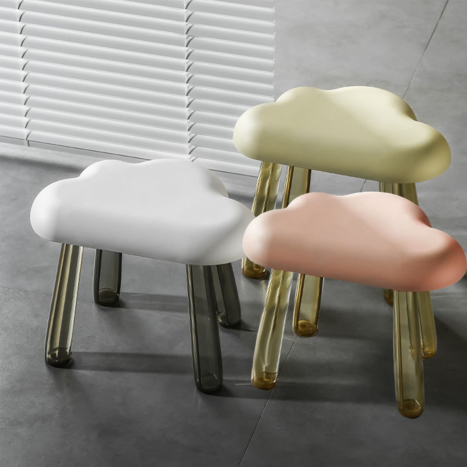 JUOPZKENN Childrens Stool, Childrens Stool Clouds Shape Top Transparent Leg Delicate Stool Clouds Shape Non Slip Chairs Delicate Plastic Stool, Home Decoration(White)