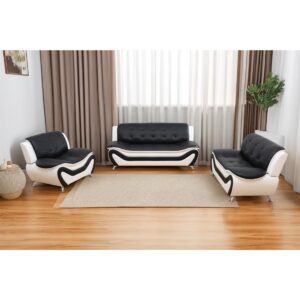 jflove modern leather sofa set, sectional couches in faux leather - a-leather black&white, living room furniture for 6 seater, includes sofa, loveseat, chair