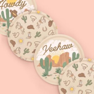 xo, Fetti Western Rodeo Paper Plates - 24 pk, 9" | Cowboy Birthday Party Decorations, Howdy Cowgirl Supplies, Yeehaw Western Baby Shower Favors, Wild West Theme Tableware