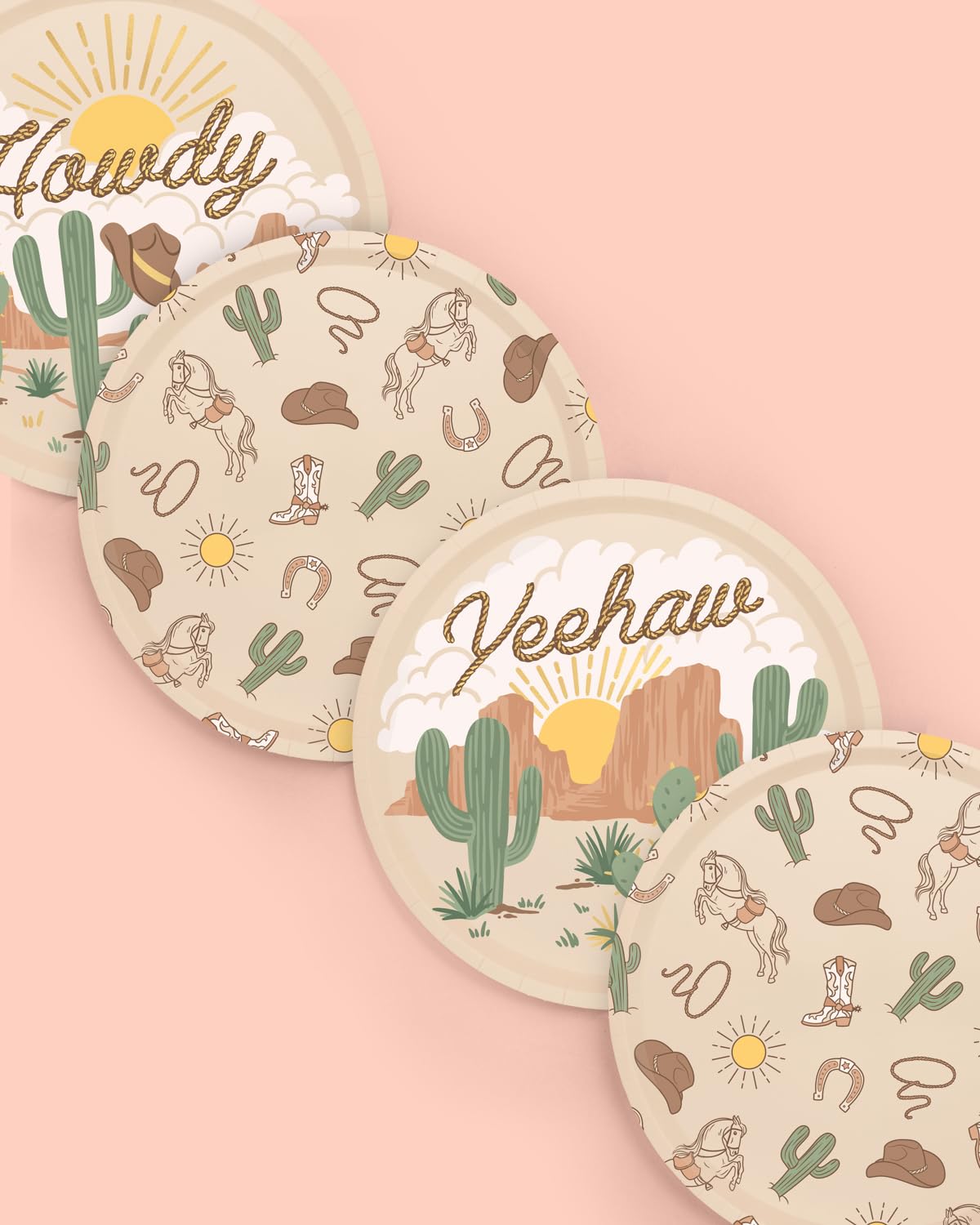 xo, Fetti Western Rodeo Paper Plates - 24 pk, 9" | Cowboy Birthday Party Decorations, Howdy Cowgirl Supplies, Yeehaw Western Baby Shower Favors, Wild West Theme Tableware