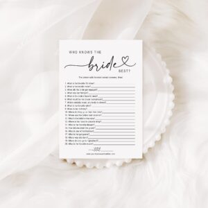 Your Main Event Prints Bridal Shower Games Who Knows The Bride Best, Fun Activities for Weddings, Bridal Showers and Bachelorette Parties (White)