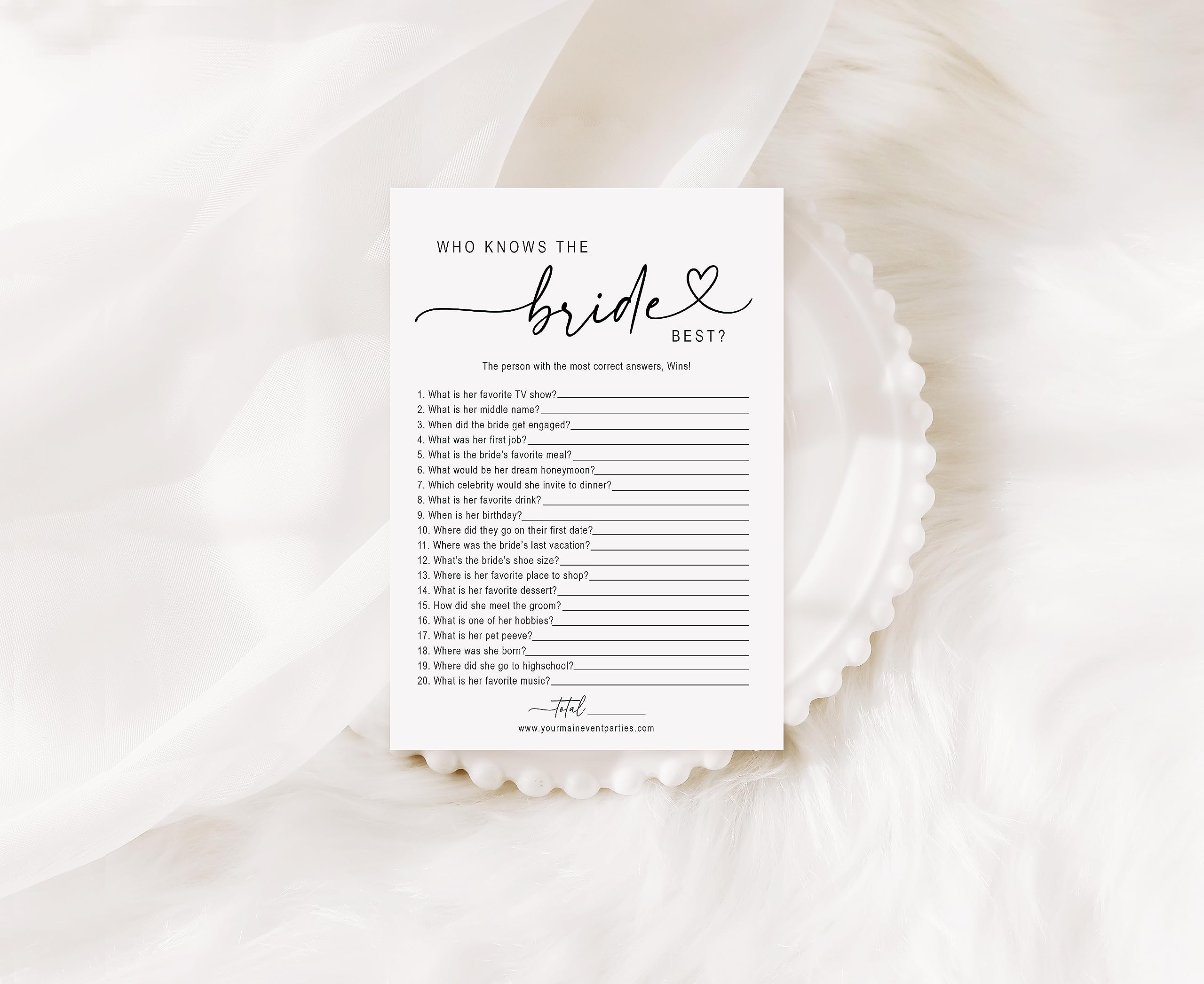 Your Main Event Prints Bridal Shower Games Who Knows The Bride Best, Fun Activities for Weddings, Bridal Showers and Bachelorette Parties (White)