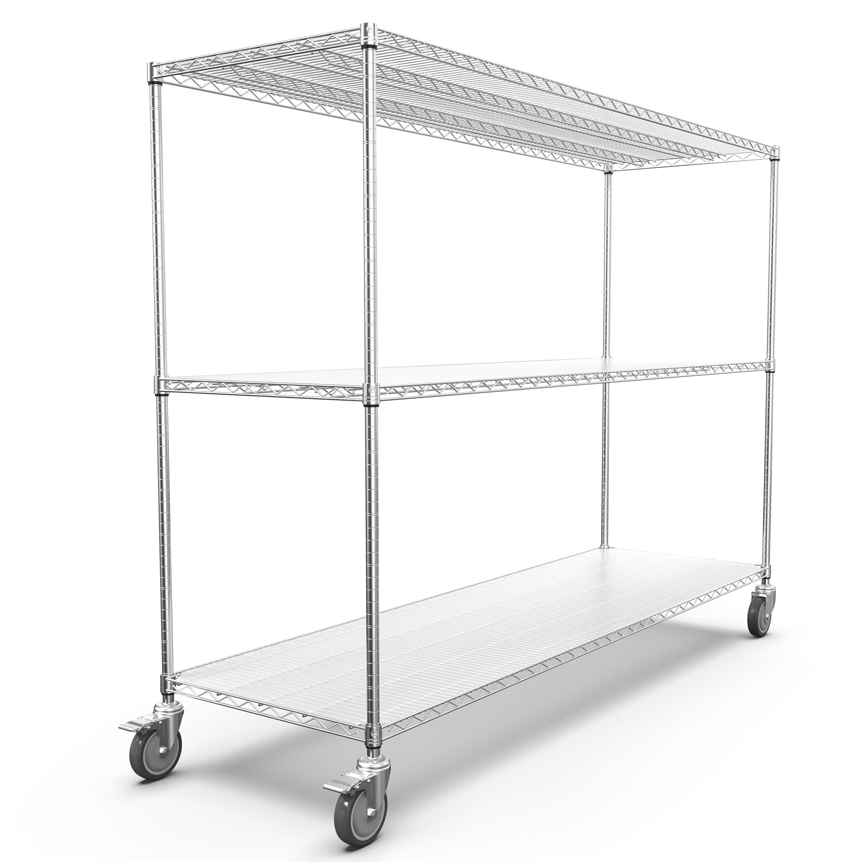 3 Tier 3000lbs Capacity NSF Metal Shelf Wire Shelving Unit, Heavy Duty Adjustable Storage Rack with 5in Wheels & Shelf Liners and Extensible Designs Utility Storage Rack, Chrome - 62"H x 72"L x 24"D