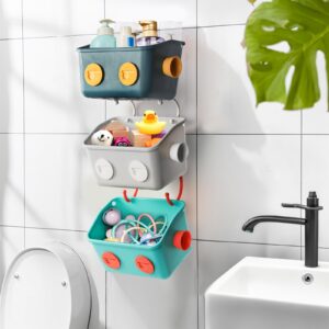 Noamus 6 Pack Bath Toy Storage Organizer Basket, Plastic Wall Mounted Hanging Shower Caddy Shelf, Cute Robot Modeling Kitchen Rack with Hook, No Drilling Colorful Toy Holder for Kid Bathtub Laundry