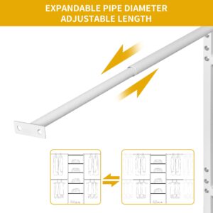 DWVO Closet Organizer System for Bedroom, Adjustable Heavy Duty Garment Rack Walk In Closet System, 4 Expandable Hanger Rods 5-Tier Wood Closet Storage Shelves with Backplane, Fits 6-9 ft Space, White