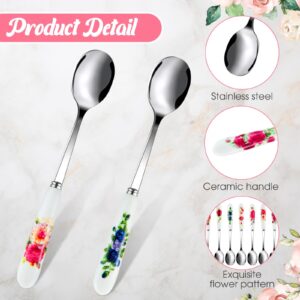 Hushee 36 Pcs Stainless Steel Dessert Spoons Coffee Tea Spoons for Tea Party 6 Inch with Ceramic Handle Chinese Floral Coffee Spoons Soup Spoons Sugar Spoons for Home Tableware Tea Party Supplies