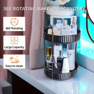 Lvssci 2 Tier 360° Rotating Makeup Organizer,Bathroom Makeup Carousel Spinning Holder Rack, High-Capacity Skincare Clear Make Up Storage Perfume Organizers Cosmetic Dresser