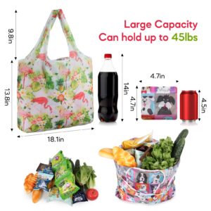 6 Pack Foldable Reusable Shopping Bags Grocery Bags, Grocery Tote Bags to Fits in Pocket, Lightweight, Strong & Machine Washable