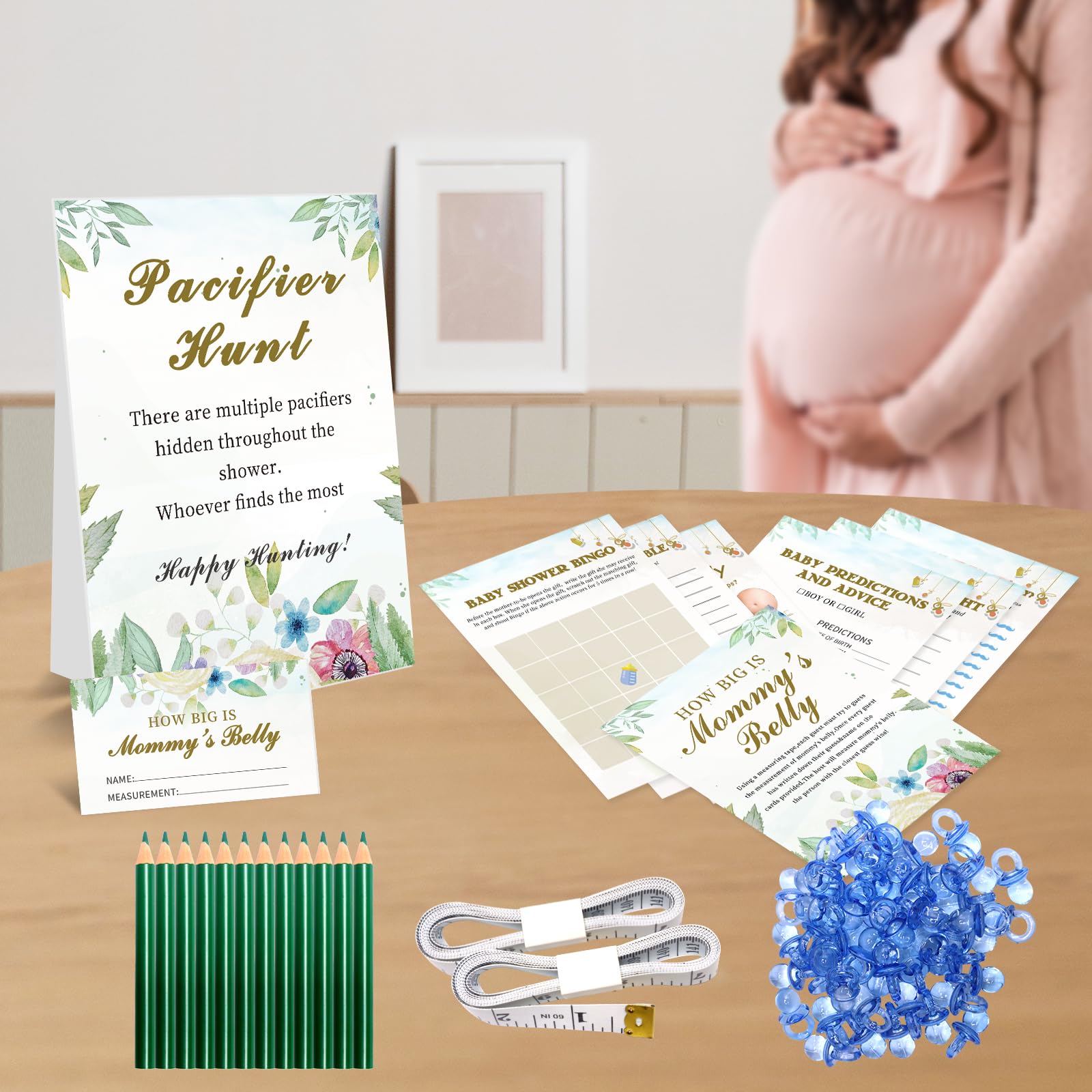 OLOUTAB Baby Shower Games Set-8 Games,Fun and Easy to Play,Includes Baby Shower Bingo,Price is Right,Guess Who Mommy or Daddy,Word Scramble,Prediction and Advice,How Big is Mommys Belly,Pacifier Hunt