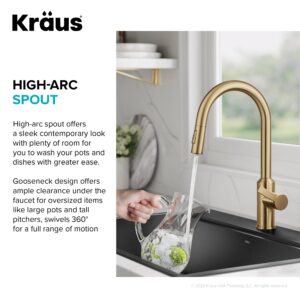 KRAUS Oletto Touchless Sensor Pull-Down Single Handle Kitchen Faucet in Brushed Brass, KSF-2830BB