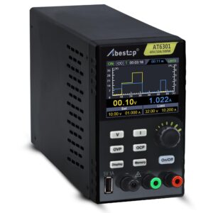 abestop at6301 dc power supply variable, 60v/10a/300w adjustable bench power supply with 10mv / 1ma high resolution 4-digits 2.8 inch lcd display, 5v/1a usb output