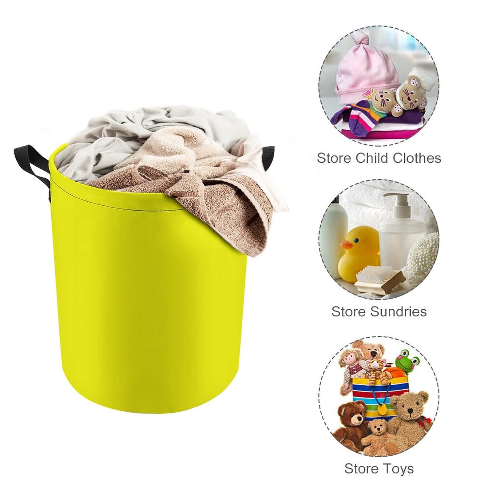 Large Laundry Hamper, Bag, Bright Yellow Solid Plain Collapsible Laundry Basket Dirty Clothes Washing Bin for College Dorm, Family Essentials