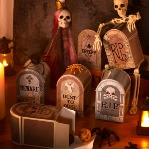 PerKoop 24 Pcs Halloween Tombstone Bags Trick Or Treat Candy Goody Boxes Halloween Paper Gift Box Tombstone Treat Bags for Kids Party Favors Snacks Cookies Party Supplies Halloween Decorations