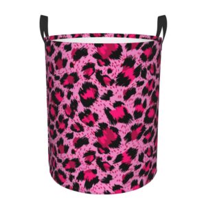 unique laundry basket compatible with pink cheetah leopard print collapsible laundry hamper with handle, lightweight oxford fabric clothes storage bin for bathroom nursery