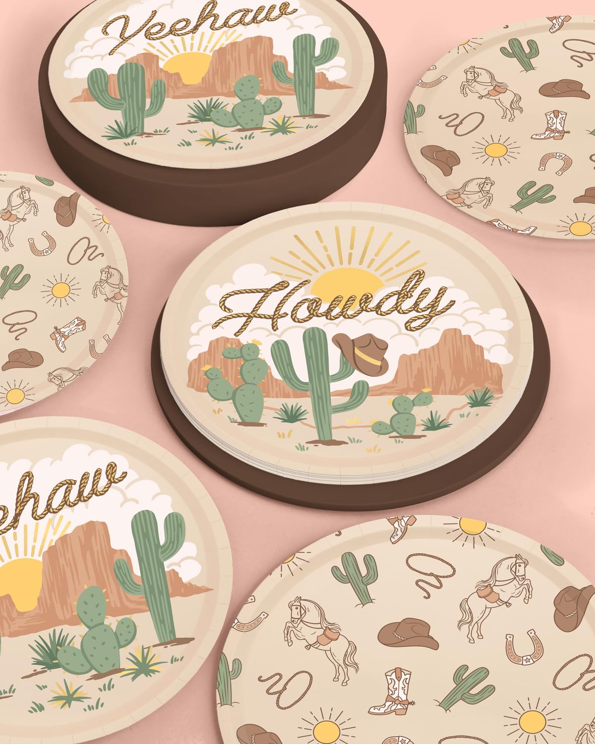 xo, Fetti Western Rodeo Paper Plates - 24 pk, 9" | Cowboy Birthday Party Decorations, Howdy Cowgirl Supplies, Yeehaw Western Baby Shower Favors, Wild West Theme Tableware