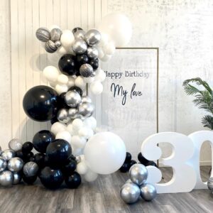 Black and White Balloon Arch, Balloon Garland Black White with Matte Black and White Latex Balloons, Black and White Balloon Arch Kit for Birthday, Baby Shower, Wedding, Graduation Party Decorations