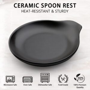 VanlonPro Ceramic Spoon Rest, 5 Inch Spoon Holder for Stove Top, Kitchen Counter, Utensils, Ladle, Coffee Spoons, Cooking spoons, Spatula, Tongs, Heat-Resistant, Housewarming Gifts, Matte Black