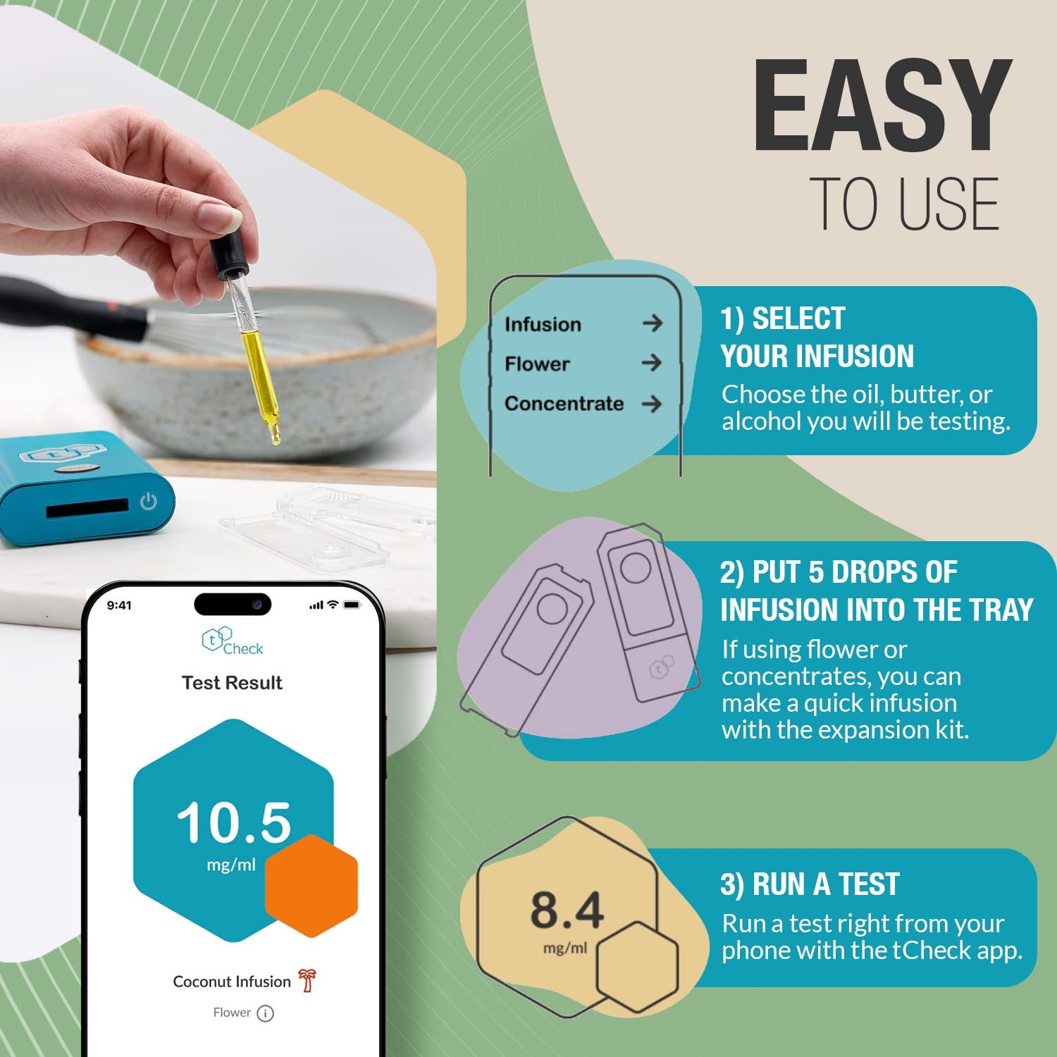 tCheck 3 Portable Potency Tester with Reusable Tray | UV Spectrometer for Accurate Potency Testing - Herbal Kit for Infusions, Edibles, Concentrates & Oils (Not for Flower Testing) Blue