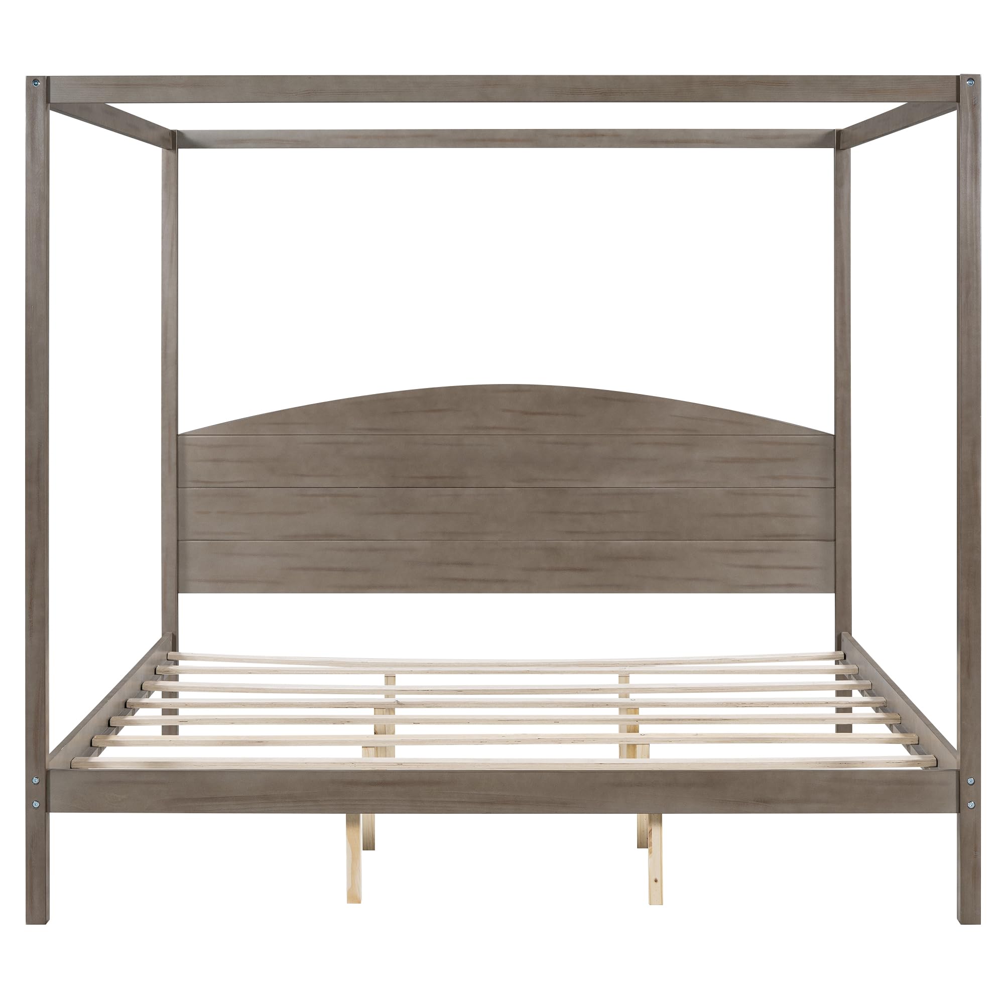 Wooden King Size Canopy Platform Bed with Headboard and Support Legs,for Kids Boys Girls Teens Adults Bedroom Use (King, Brown Wash@Headboard)