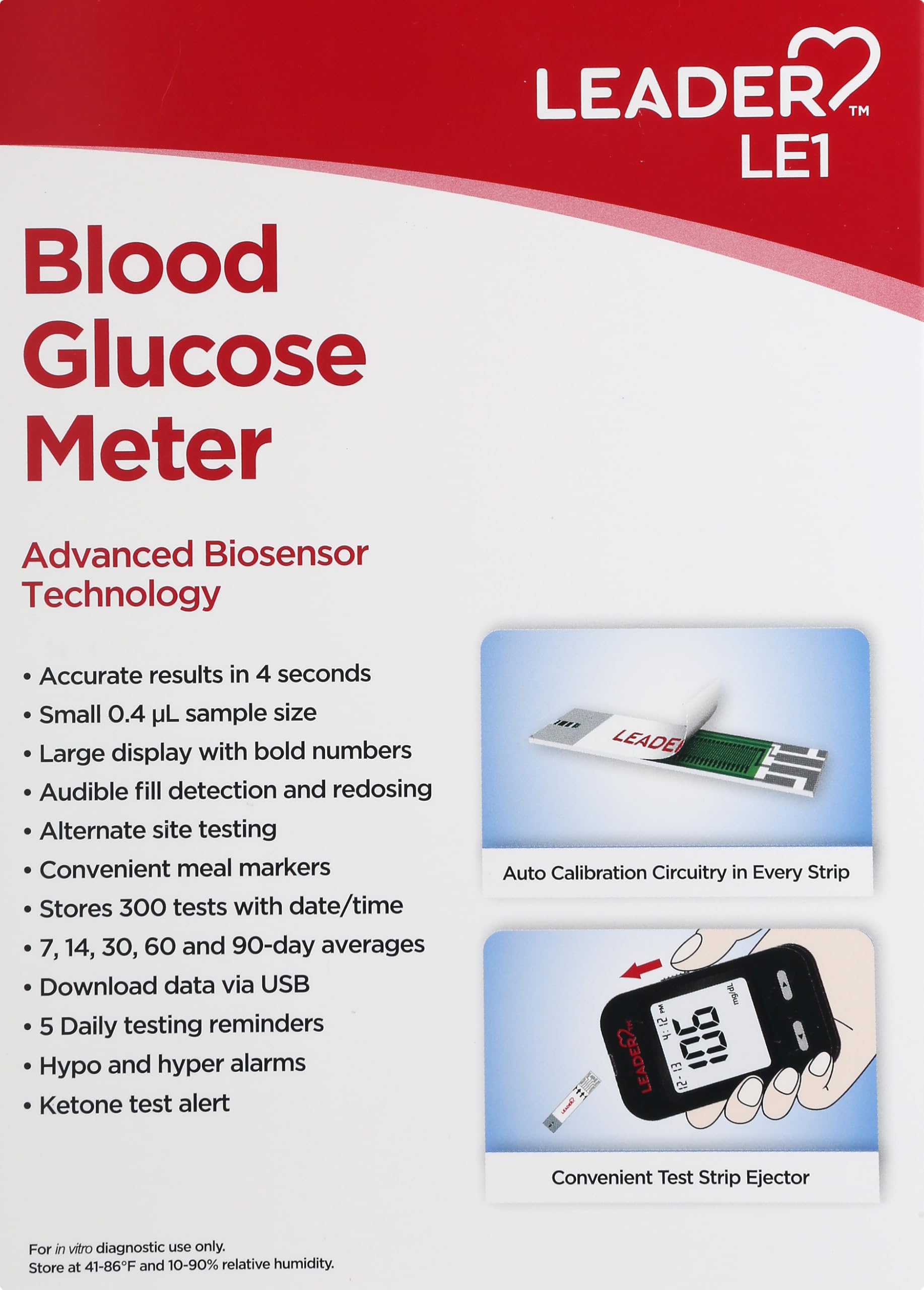 LEADER Blood Glucose Meter for Diabetes, Advanced Biosensor Technology, No-Coding, Fast Accurate Results, for Adults and Kids 12+, Compatible with LEADER Test Strips only, 1 Unit