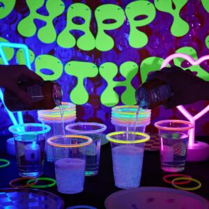 xo, Fetti Happy Birthday Smiley Rave Banner - Neon, 5 Ft. | Fun Birthday Party Decorations, Cute Festival Bday Decor, HBD, Preppy Party, Glow Photobooth Backdrop, Groovy Kids Party