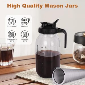 QHH Cold Brew Coffee Maker, 64 oz Wide Mouth Mason Jar Pitcher with Stainless Steel Filter, Pour Spout Handle Lid, Heavy Duty Glass Airtight & Leak-Proof Pitcher for iced coffee & Tea Lemonade