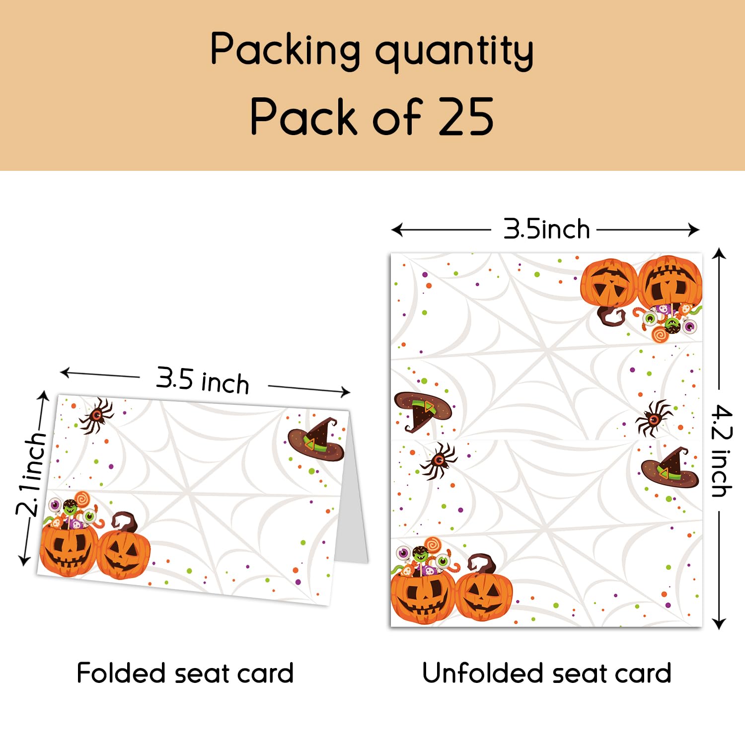 Halloween Party Place Cards Tent Style Cards – 25 Cards Name filling card per Pack – Halloween Party Favors Birthday Party Supplies Decorations -02