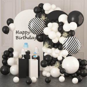 black and white balloon arch, balloon garland black white with matte black and white latex balloons, black and white balloon arch kit for birthday, baby shower, wedding, graduation party decorations