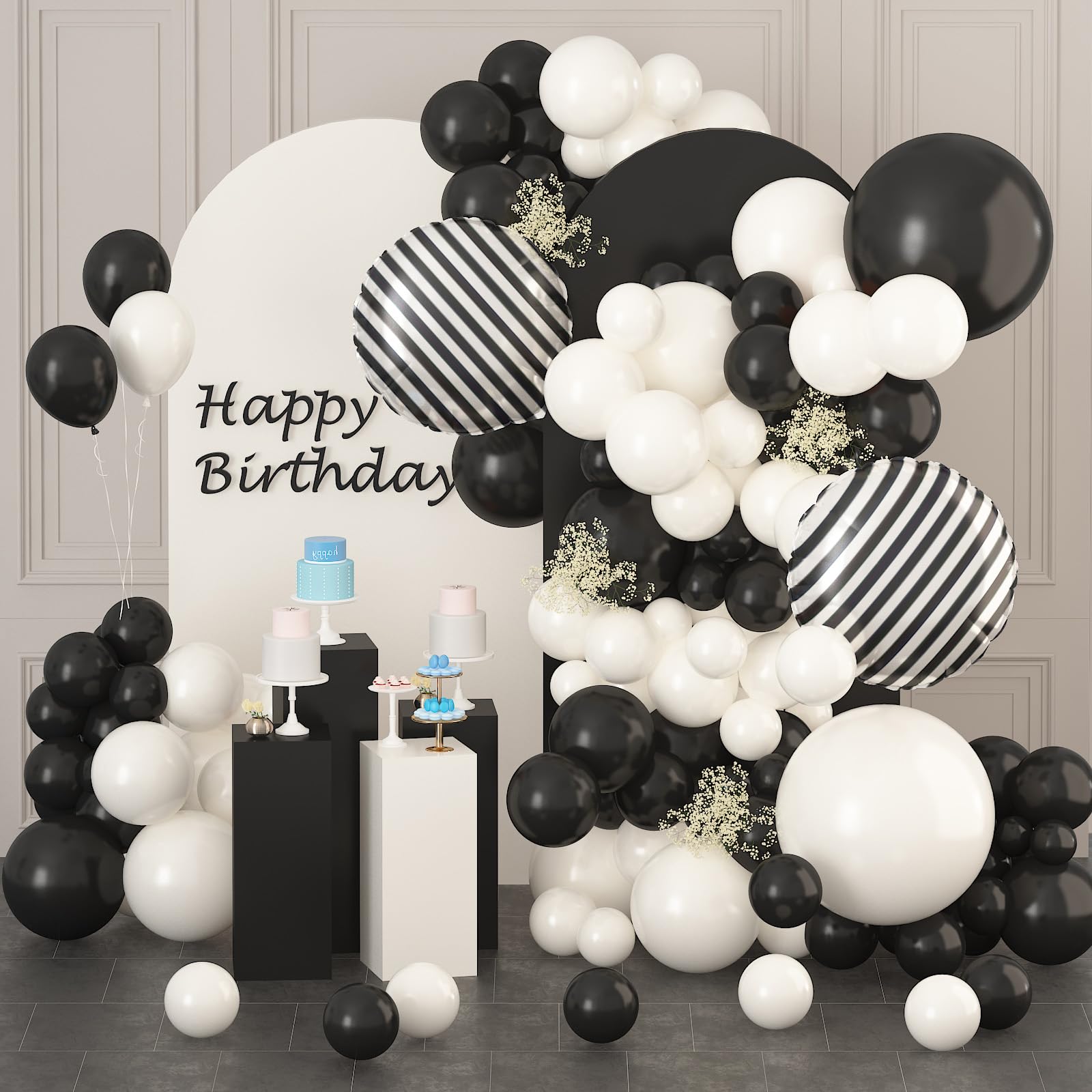 Black and White Balloon Arch, Balloon Garland Black White with Matte Black and White Latex Balloons, Black and White Balloon Arch Kit for Birthday, Baby Shower, Wedding, Graduation Party Decorations