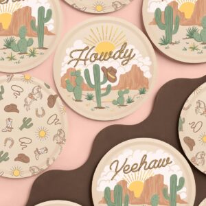 xo, Fetti Western Rodeo Paper Plates - 24 pk, 9" | Cowboy Birthday Party Decorations, Howdy Cowgirl Supplies, Yeehaw Western Baby Shower Favors, Wild West Theme Tableware