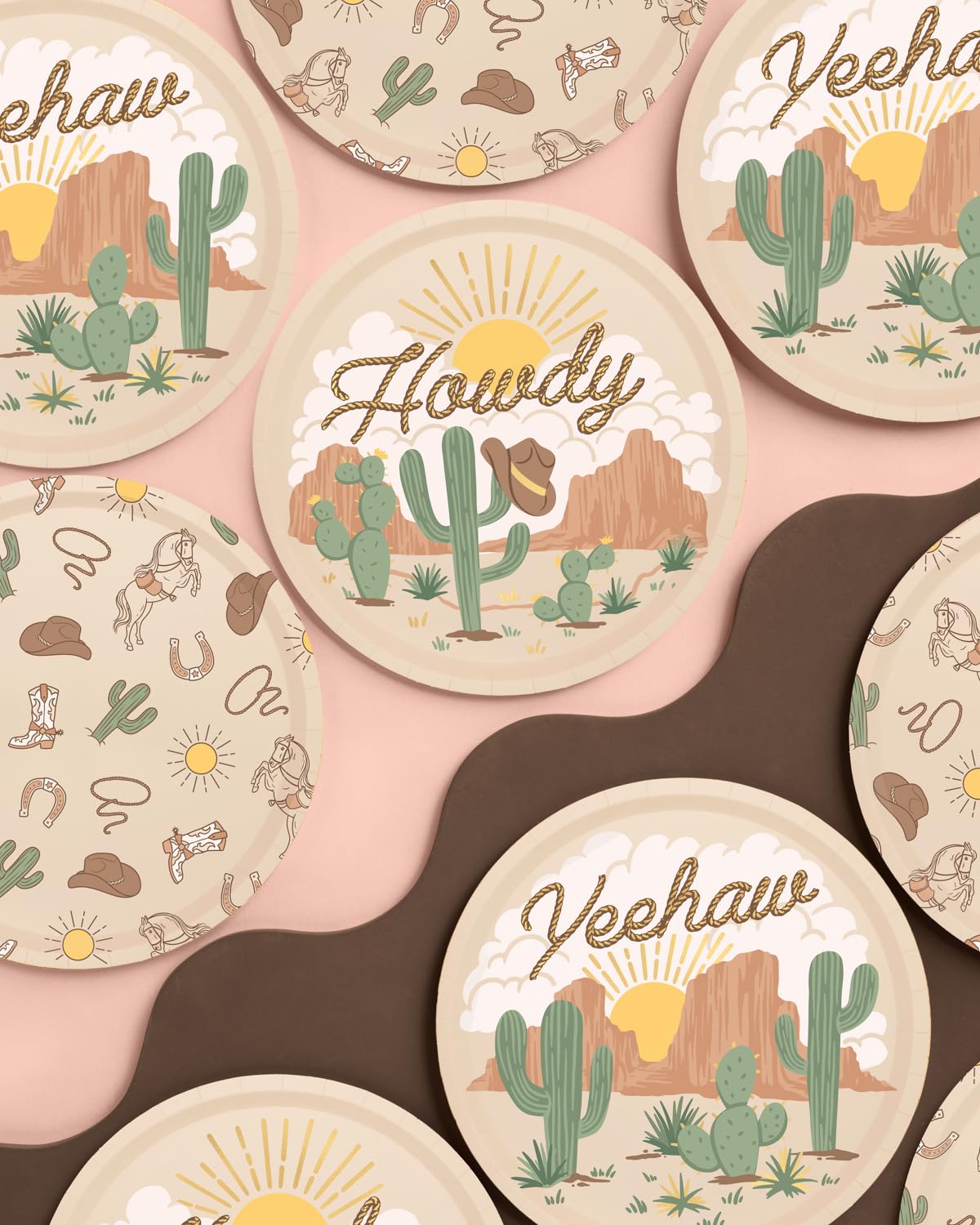 xo, Fetti Western Rodeo Paper Plates - 24 pk, 9" | Cowboy Birthday Party Decorations, Howdy Cowgirl Supplies, Yeehaw Western Baby Shower Favors, Wild West Theme Tableware