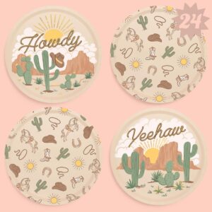 xo, fetti western rodeo paper plates - 24 pk, 9" | cowboy birthday party decorations, howdy cowgirl supplies, yeehaw western baby shower favors, wild west theme tableware