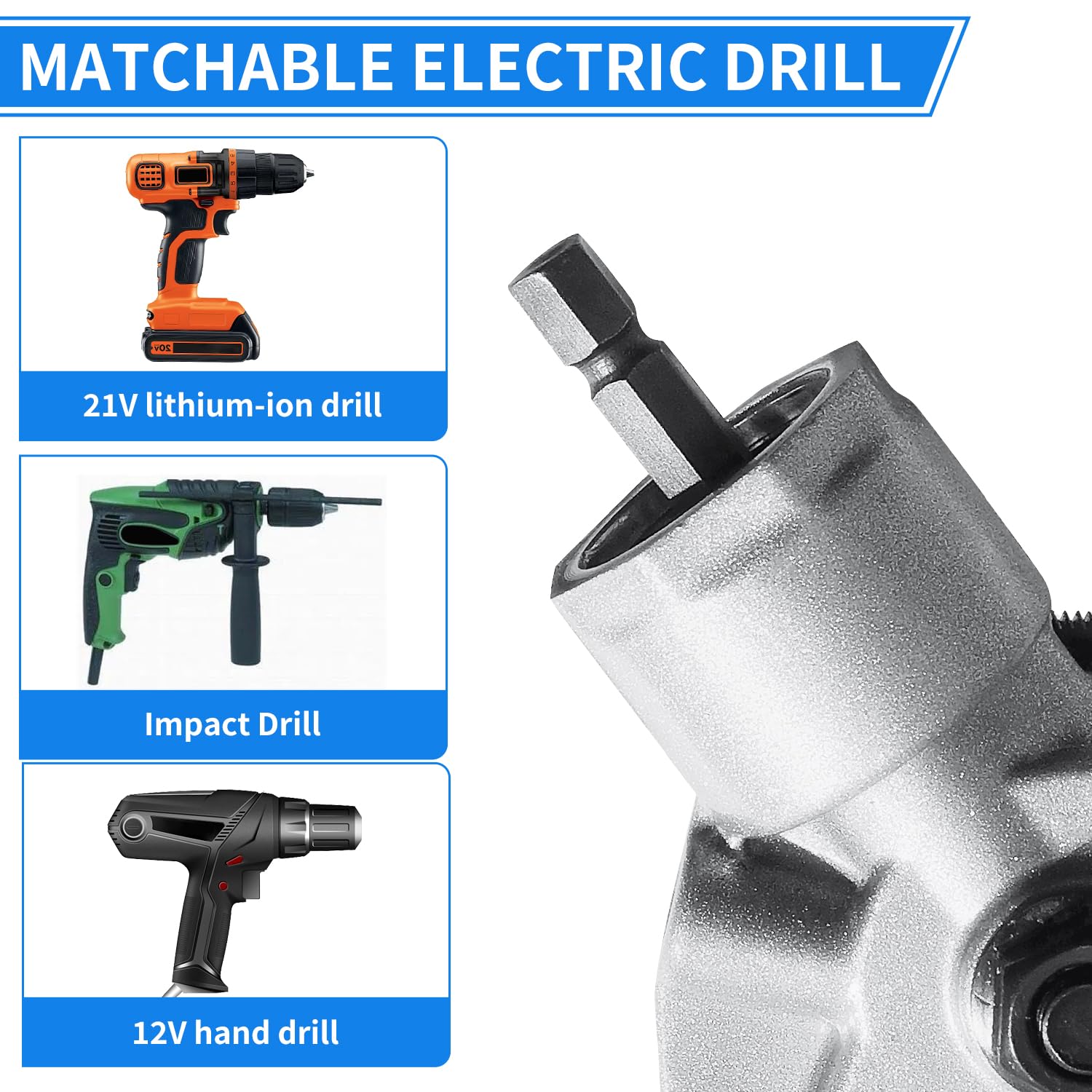 SauHandi Electric Drill Plate Cutter Attachment,Sheet Metal Cutter with Adapter,Metal Nibbler Drill Attachment, Electric Drill Shears for Cutting Color Steel Tiles,Iron, White Sheet, Steel, Aluminum.