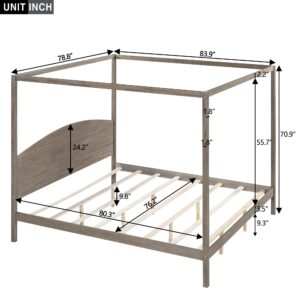 Wooden King Size Canopy Platform Bed with Headboard and Support Legs,for Kids Boys Girls Teens Adults Bedroom Use (King, Brown Wash@Headboard)