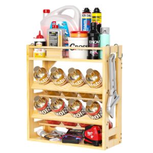 uyoyous spray paint or lube can storage holder rack 4 tier 8 can wall mount spray can organizer wood shelf case organizer for garage shop craft workroom 15.75in(l) x16.9in(w) x6.7in(h)